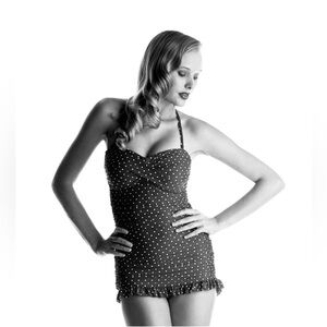 Jantzen Dotty Girl Polka Dot Vintage Retro Pinup Swim-dress Skirted One Piece 10